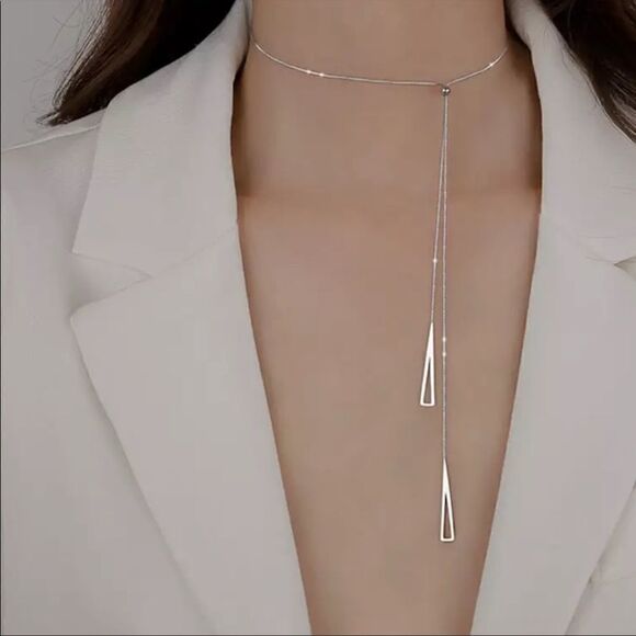 #31 NEW Silver Rectangle Slider Necklace - Picture 7 of 10